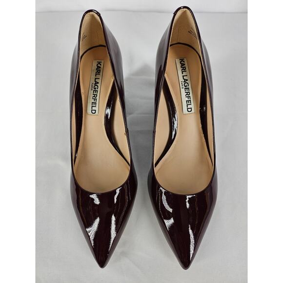 KARL LAGERFELD PARIS ADINA BURGUNDY PATENT LEATHER HEELS SIZE 5M/35B - Picture 14 of 15